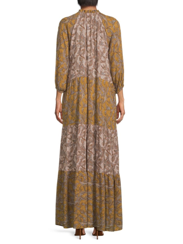 Renee C. Tiered Paisley Maxi Dress in Rose