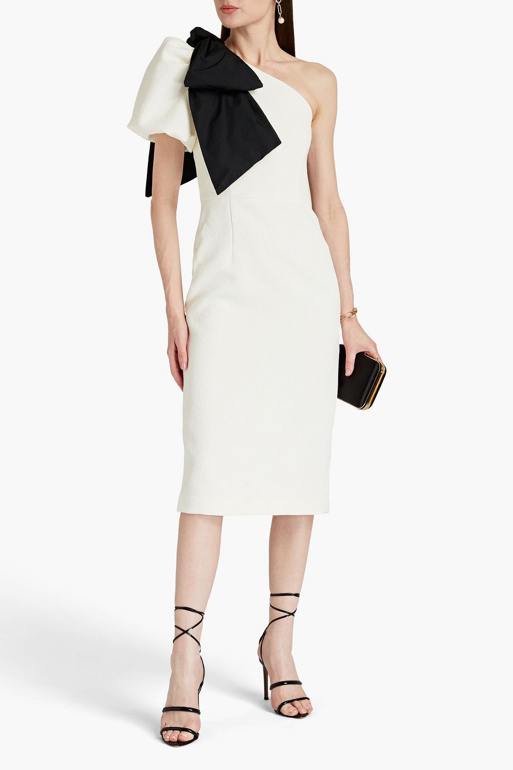 Monique one-shoulder midi dress with bow REBECCA VALLANCE, ivory