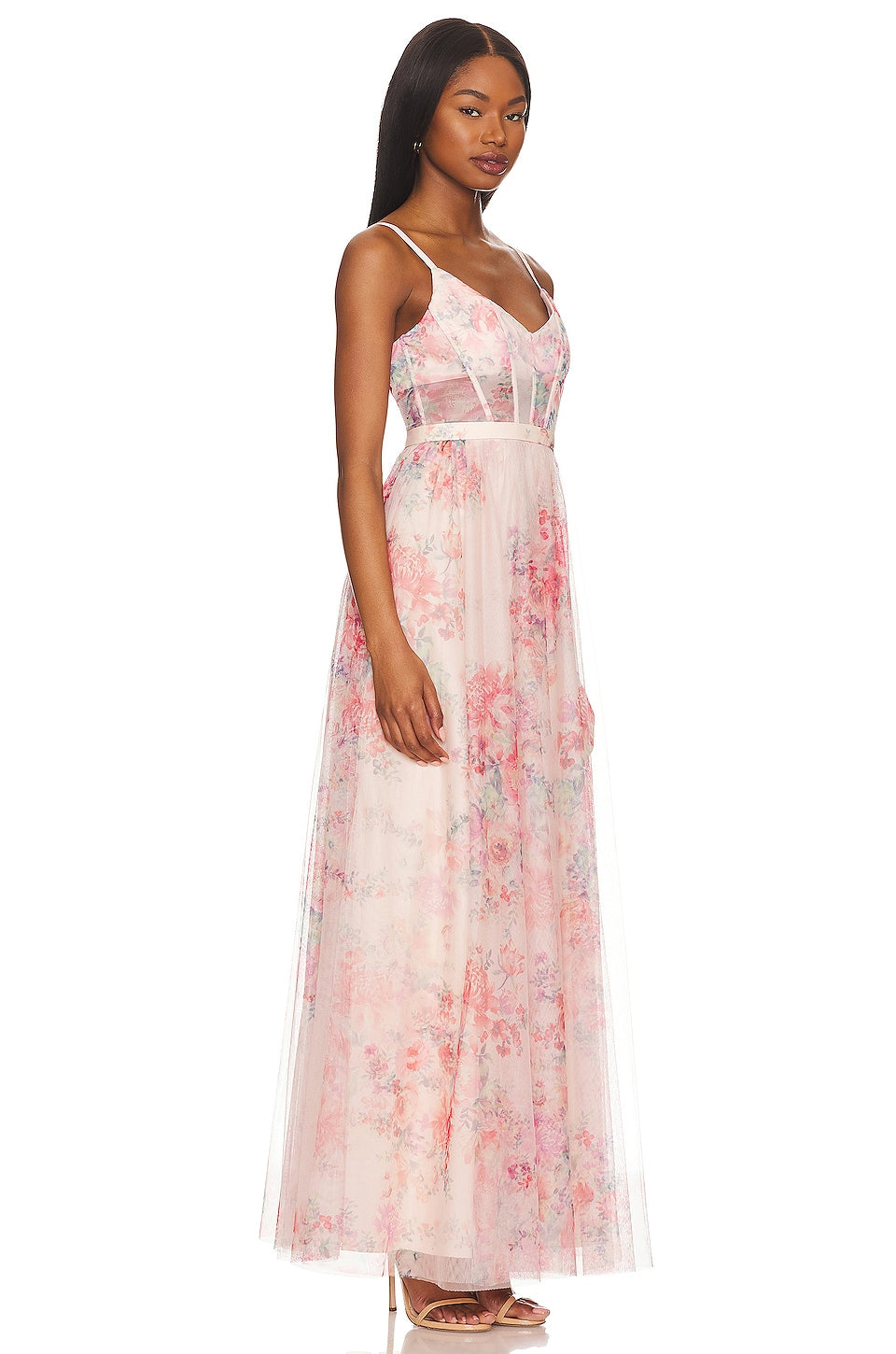 BCBGMAXAZRIA Long Evening Dress, Apricot Blush