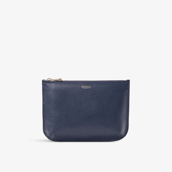 Tote Ella bag in grained leather with Aspinal Of London logo, navy