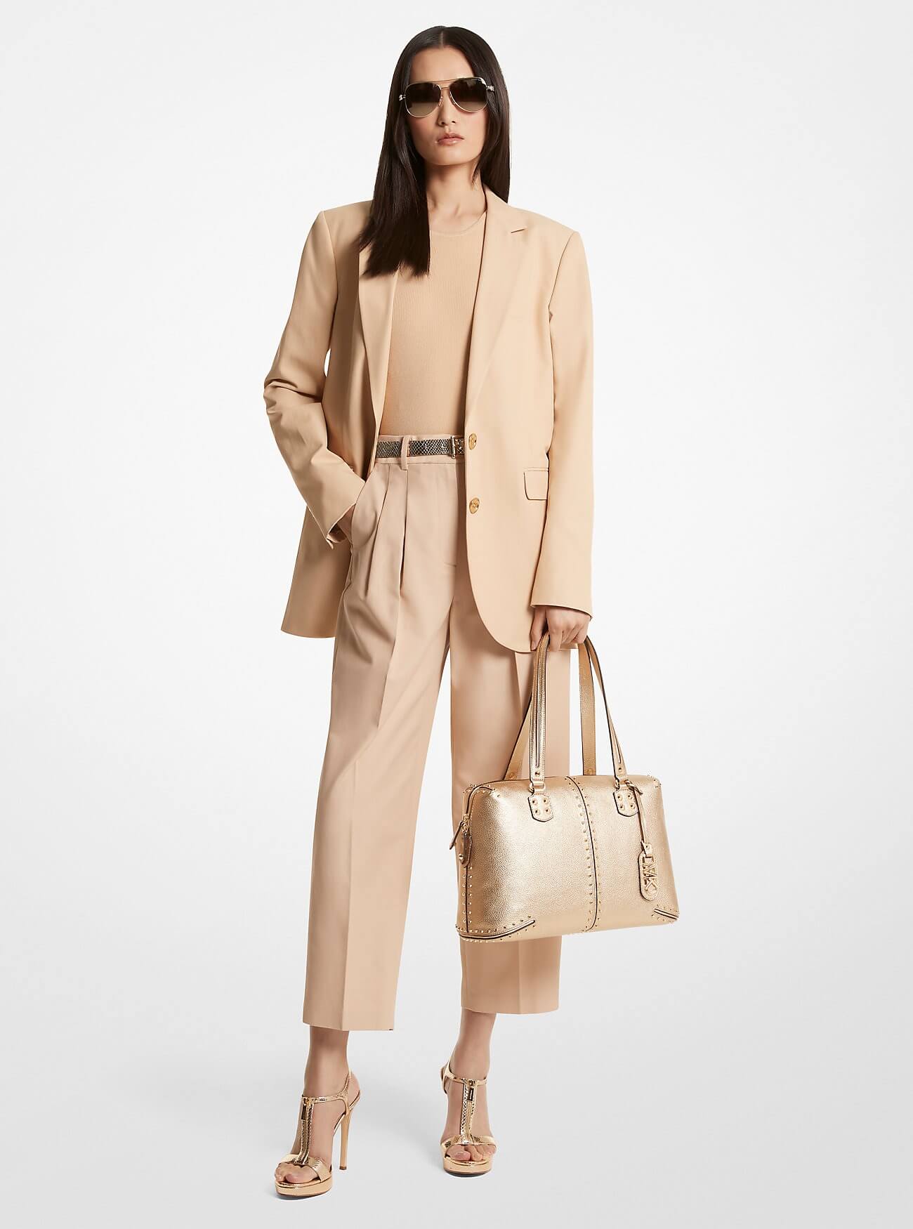 Blazer Michael Michael Kors Cotton Blend Twill, beige