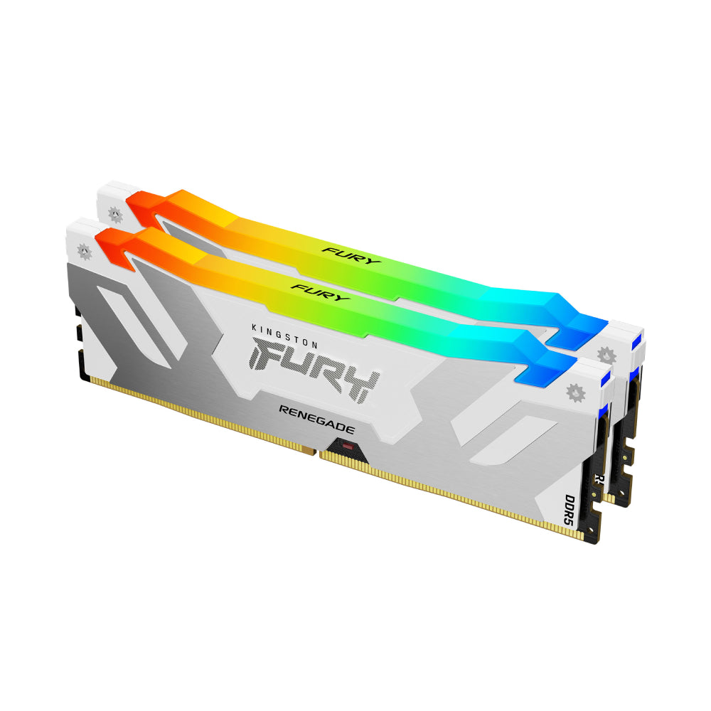 ذاكرة الوصول العشوائي Kingston Fury Renegade RGB، 32 جيجابايت DDR5 (2x16 جيجابايت)، 7600 ميجا هرتز، KF576C38RWAK2-32، أبيض