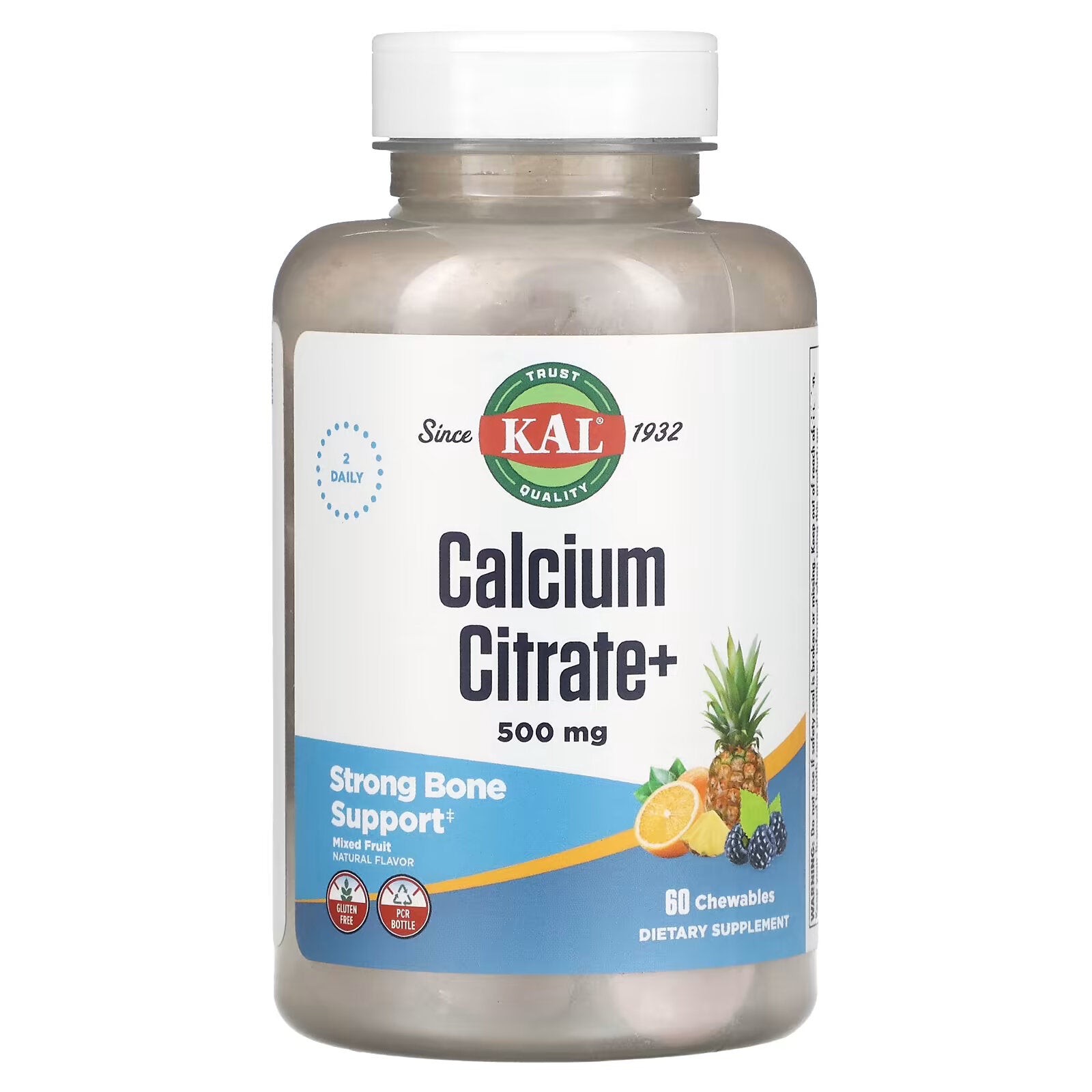 KAL, Calcium Citric Acid Chewable, Natural Assorted Fruit Flavor, 60 Chewable Lozenges