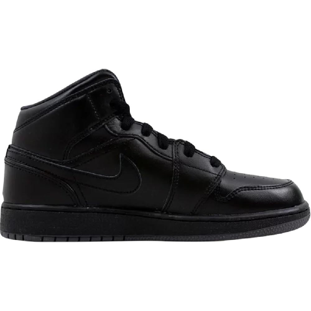 حذاء رياضي Air Jordan 1 Retro Mid GS Triple Black، باللون الأسود