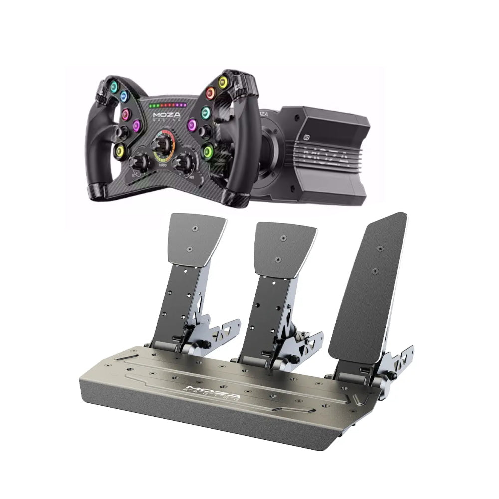 Moza R12 steering wheel, steering wheel base + KS steering wheel + 3 SR-P pedals, black