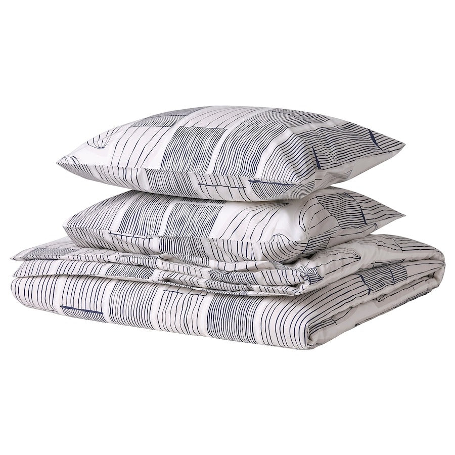 Linen set Ikea Bergkorsort Lined Sheet And 2 Pillowcases - 3 pieces, 240x220/50x60 cm, white/gray