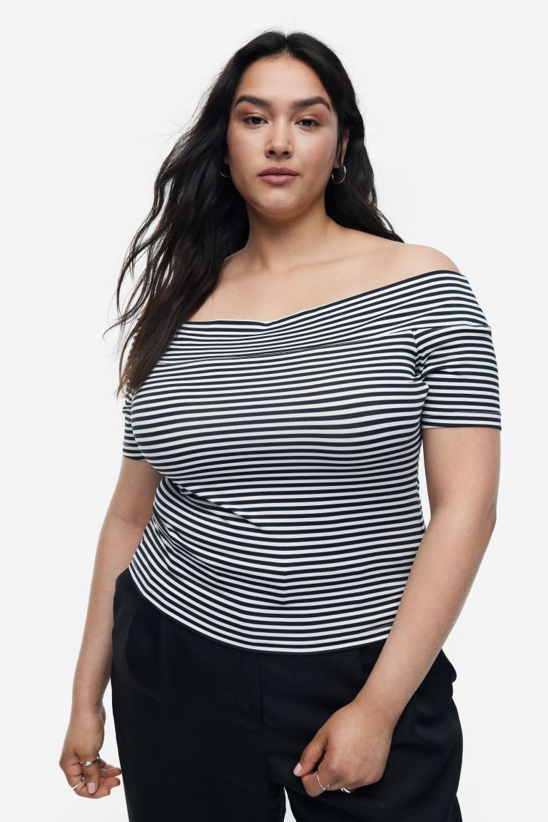 H&M Off Shoulder Top, Black/White Striped