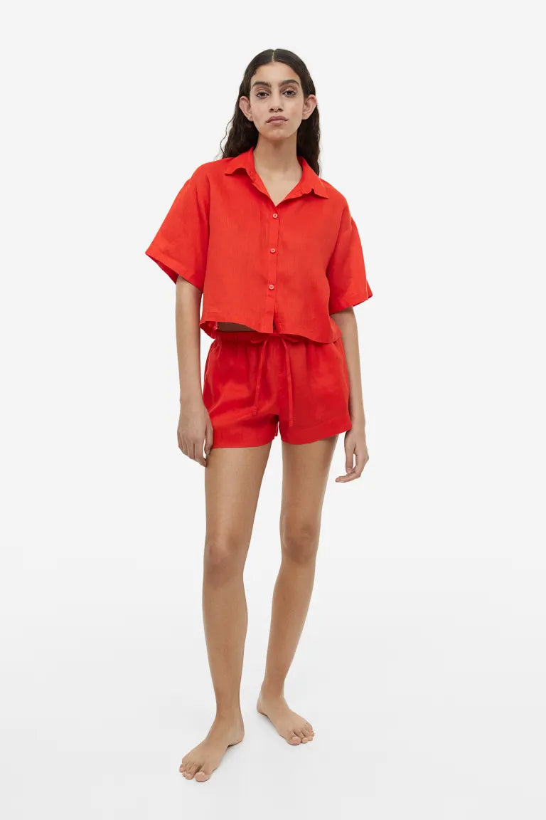 Linen shorts H&M, bright orange