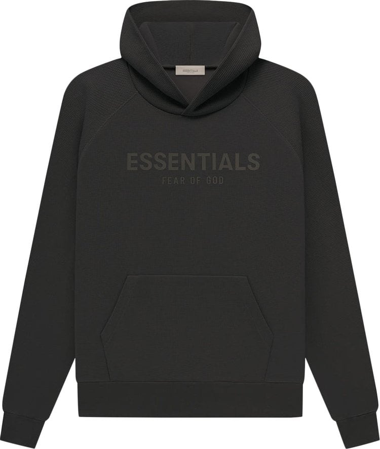 Fear of God Essentials Waffle Raglan Hoodie 'Off Black', black