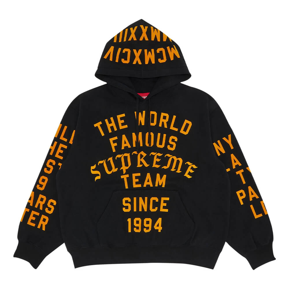 سويت شيرت Supreme Team Flocked Hooded، أسود