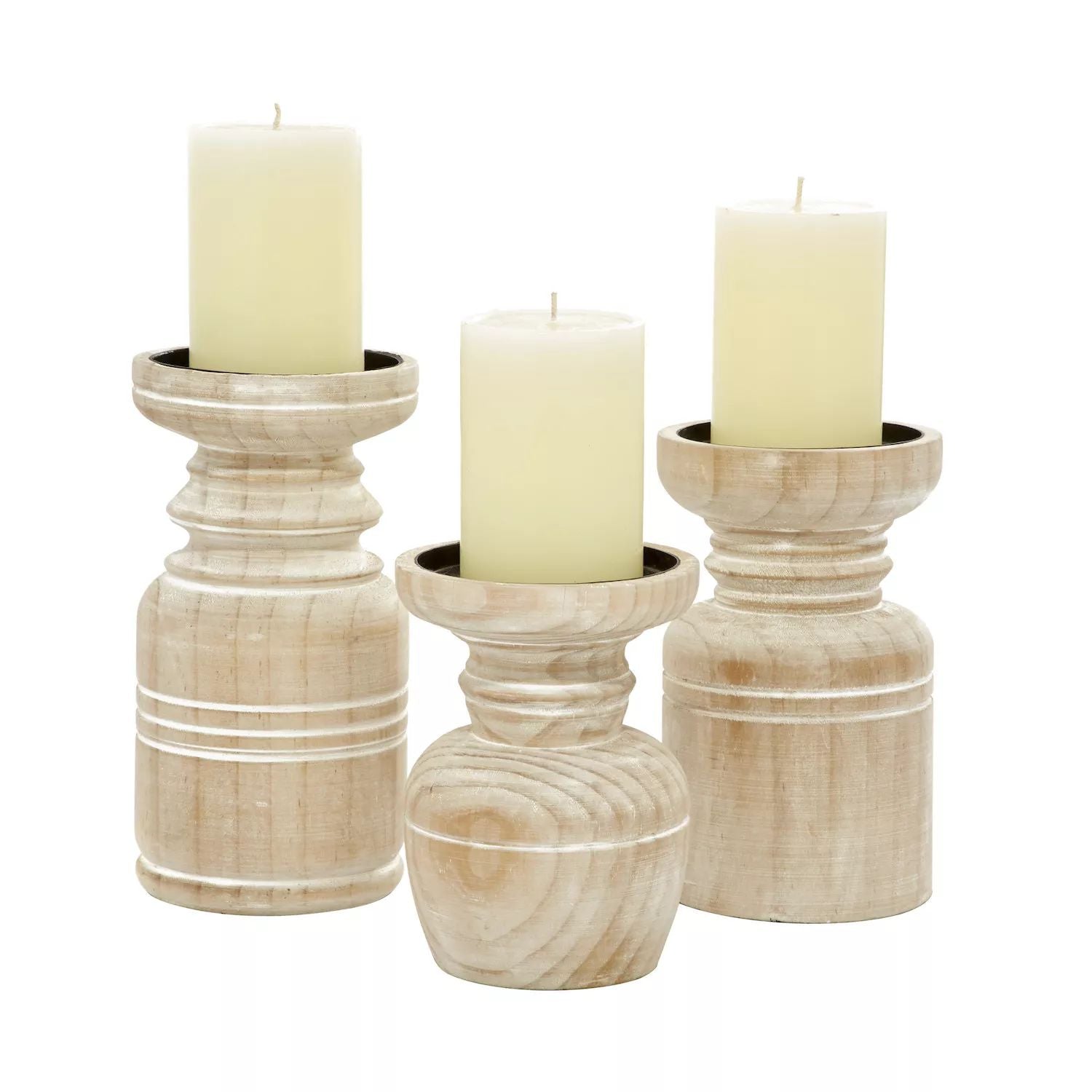 Stella & Eve Farmhouse White Candlestick Table Decor Set of 3