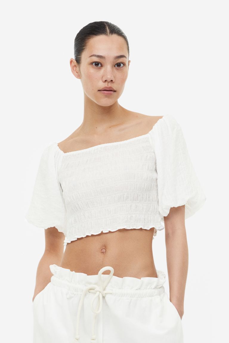 H&M off-shoulder gathered top, white