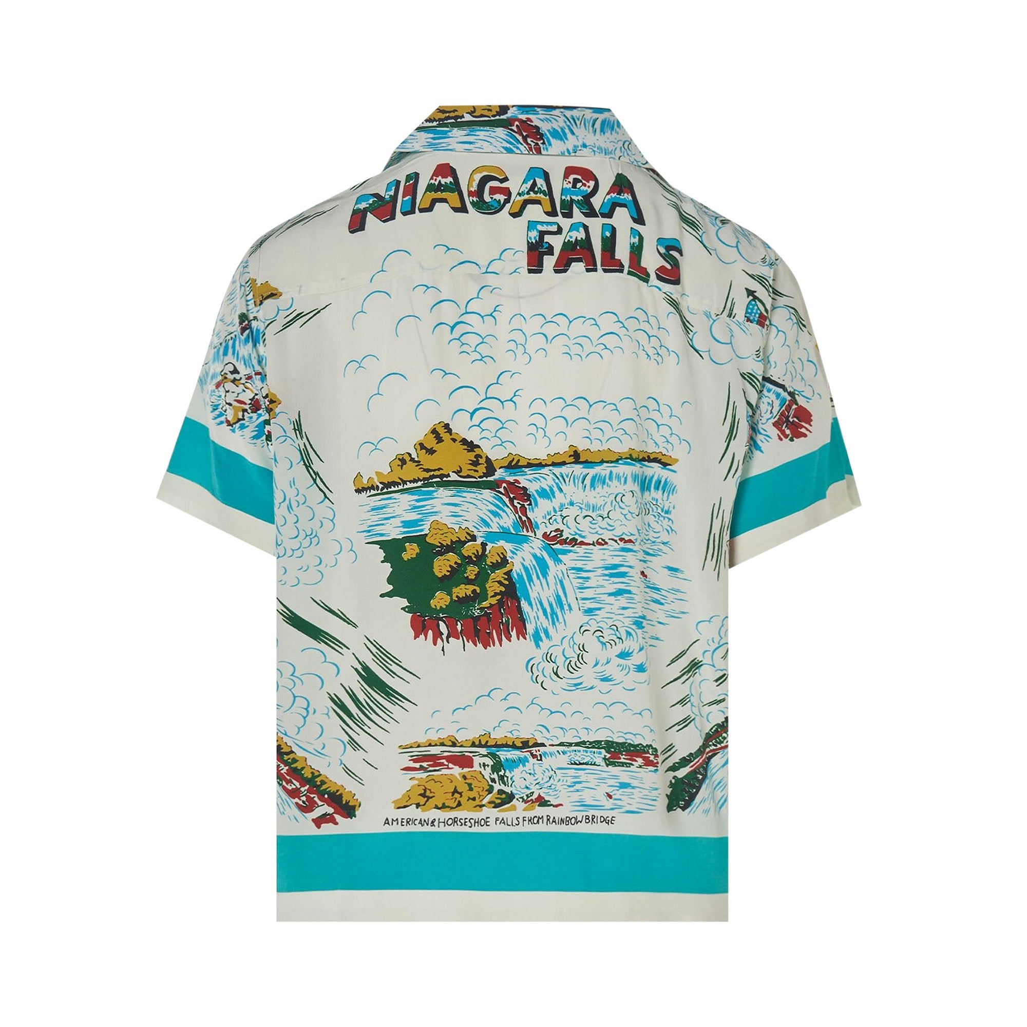 Bode Niagara Souvenir Short Sleeve Shirt, White/Multicolor