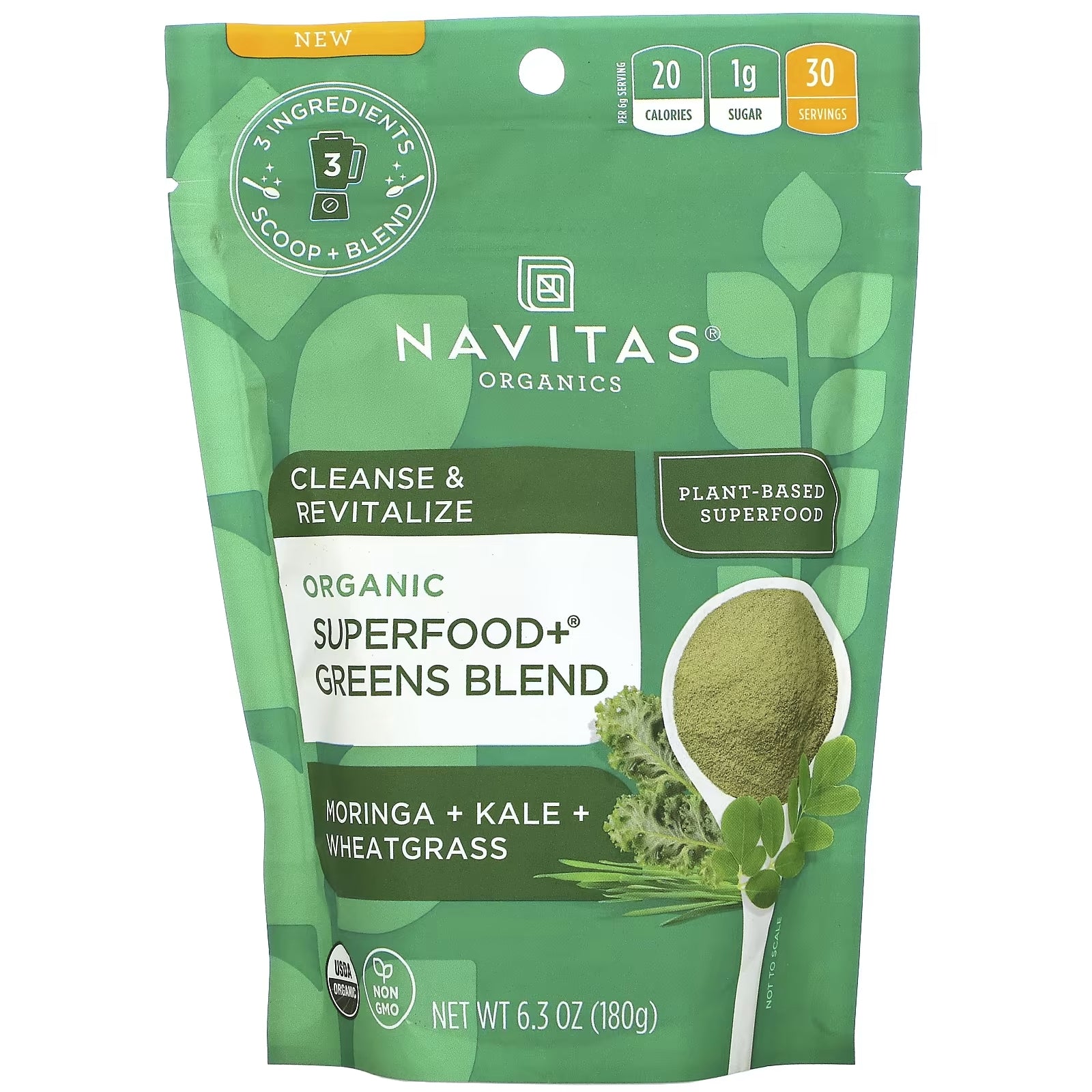 غذاء عضوي فائق الجودة من Navitas Organics، المورينجا/الكرنب/عشبة القمح، 180 جرام