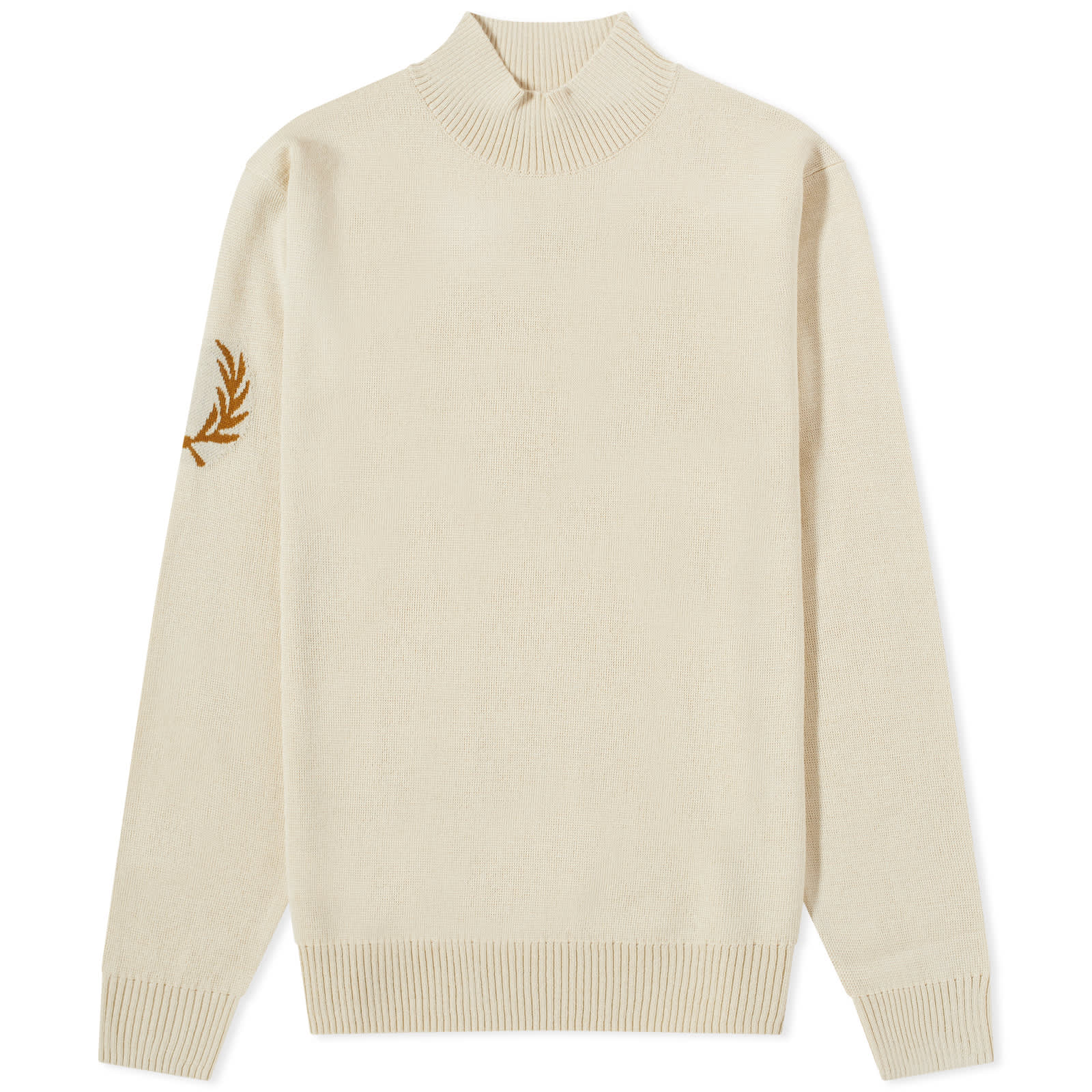 سترة محبوكة من Fred Perry Intarsia Laurel Wreath Mock Neck، باللون الكريمي