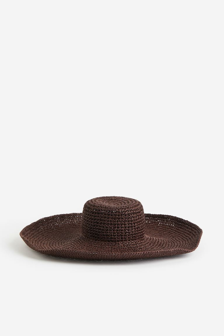 H&M wide brim straw hat, dark brown