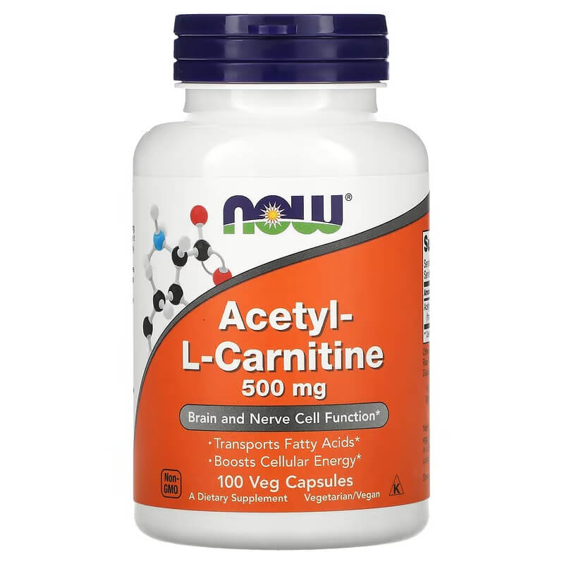 NOW Foods Acetyl-L-Carnitine 500 mg، 100 كبسولة نباتية