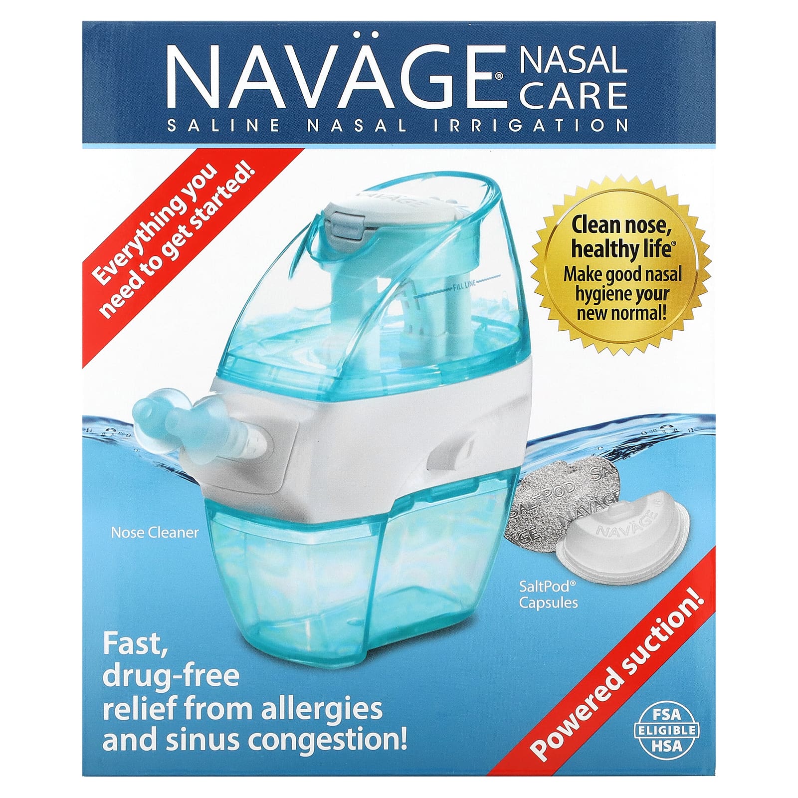 Saltpod Navage Nasal Rinse Starter Kit with saline solution, 20 capsules