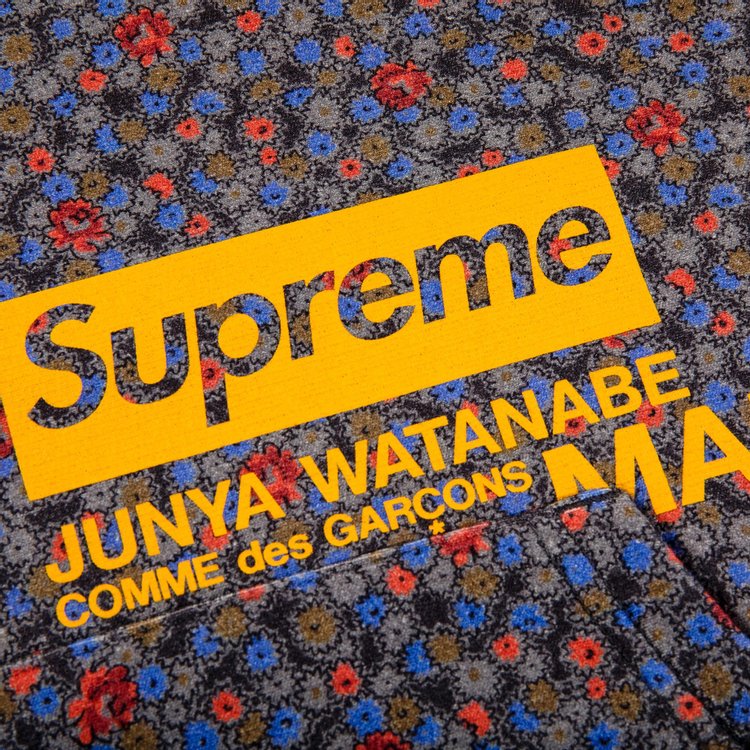 سويت شيرت بغطاء رأس من Supreme x Junya Watanabe x Comme des Garçons MAN "زهور سوداء"، متعدد الألوان