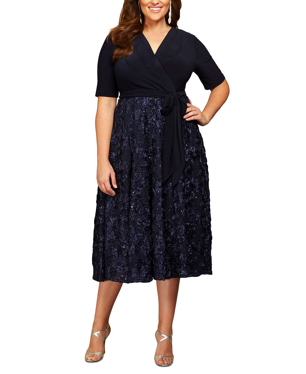 Plus size dress with roses Alex Evenings, blue