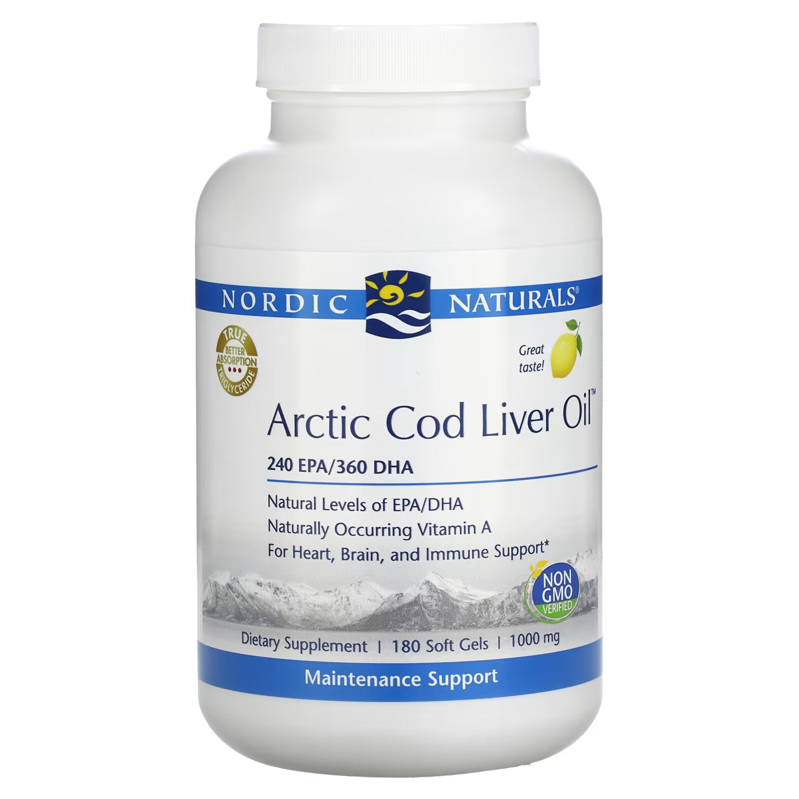 Nordic Naturals, Arctic Cod Liver Oil, Arctic Cod Liver Oil, Lemon Flavored, 1000 mg 180 softgels