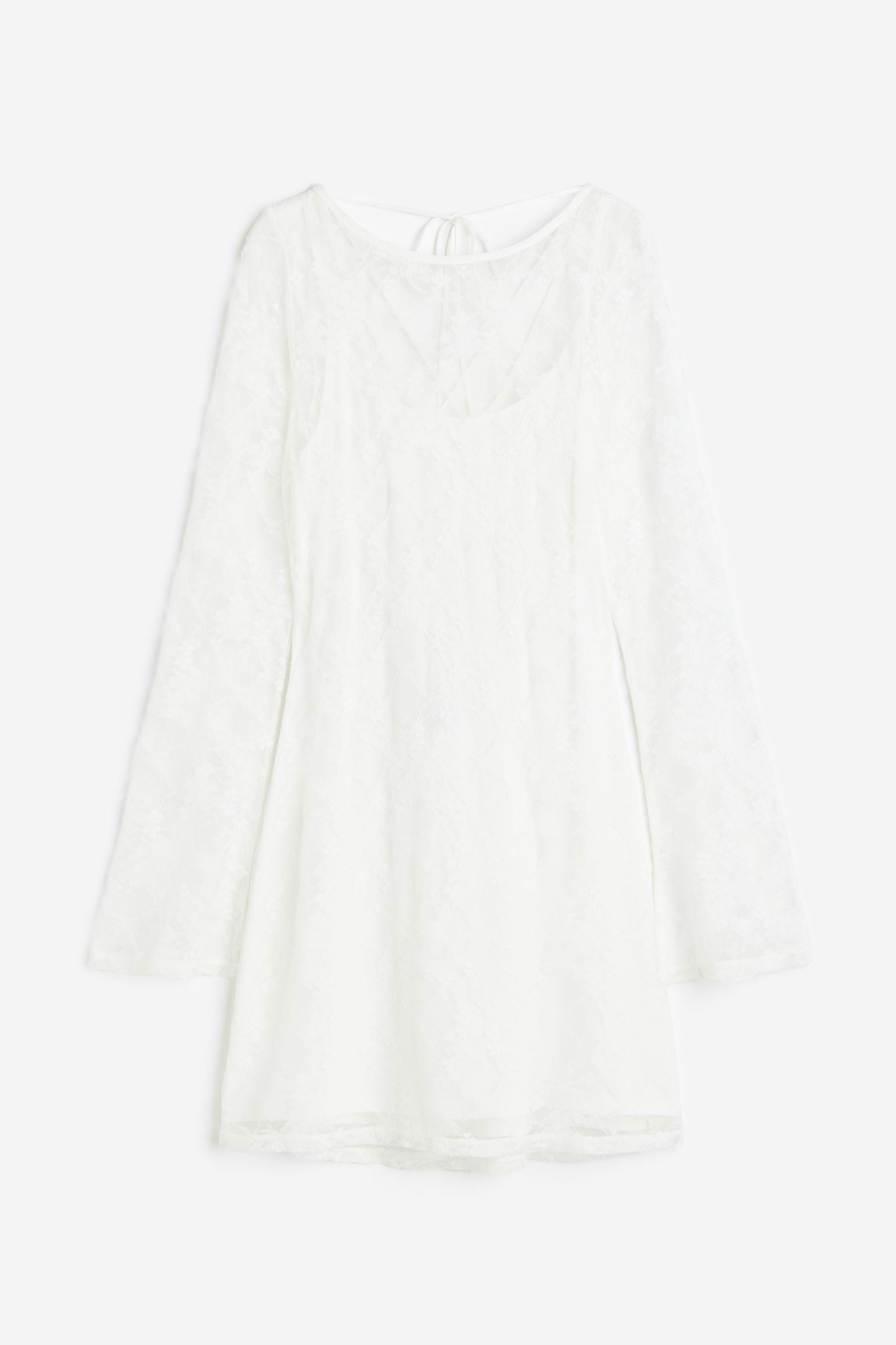 H&M Lacing-detail Open-backed Lace dress, cream