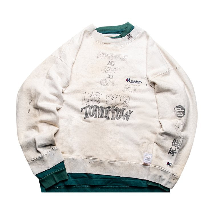 Maison Mihara Yasuhiro Sing Tomorrow Pullover 'White/Green', white