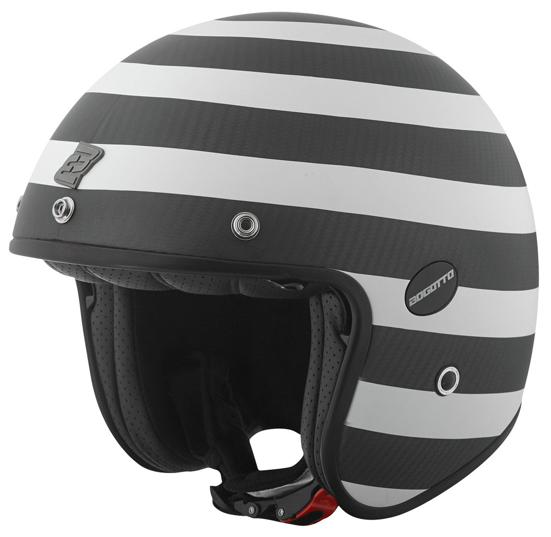 Bogotto V587 Scacchi Carbon Jet Helmet with Logo, Black/White