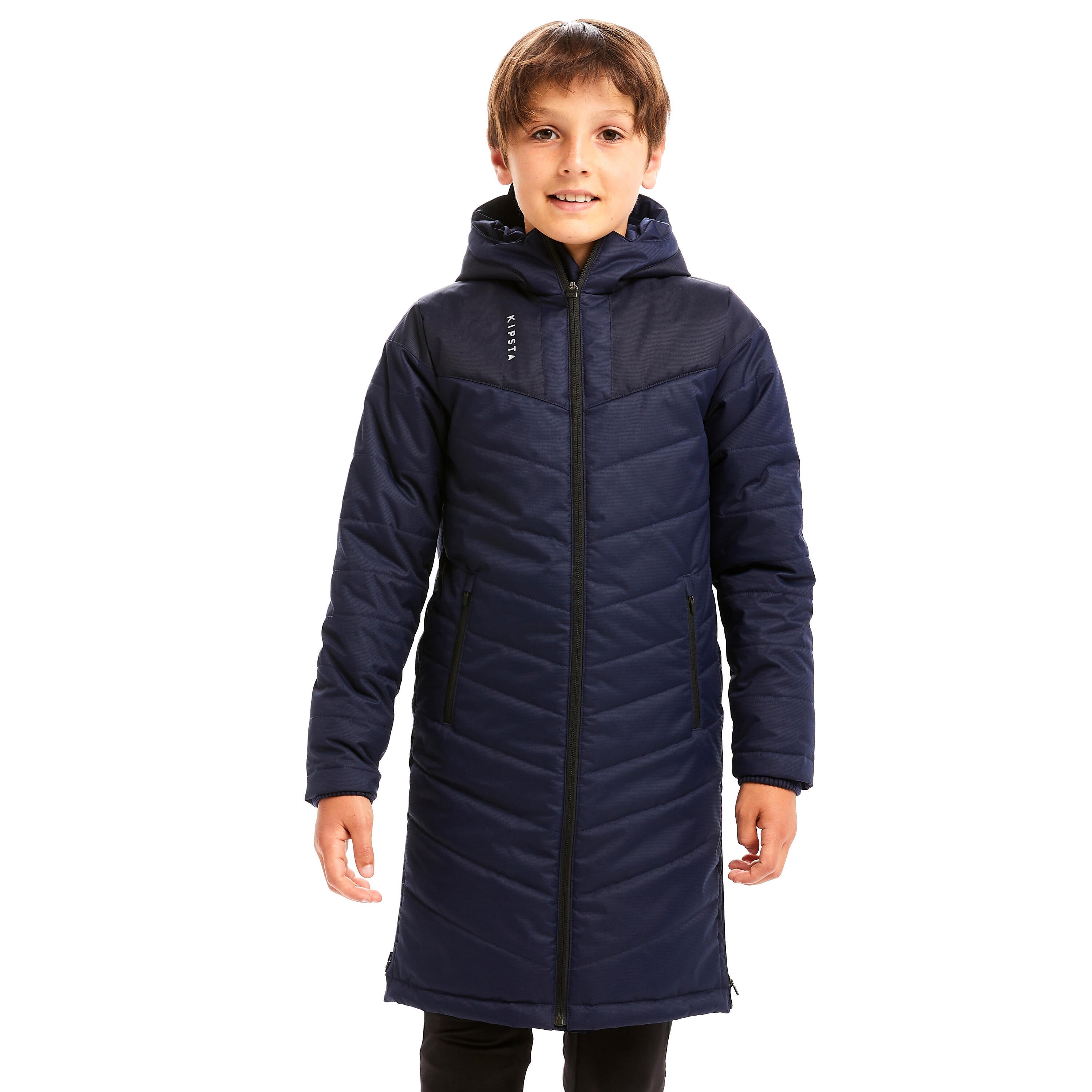 Football parka long TRX children's dark blue KIPSTA, dark blue/black blue