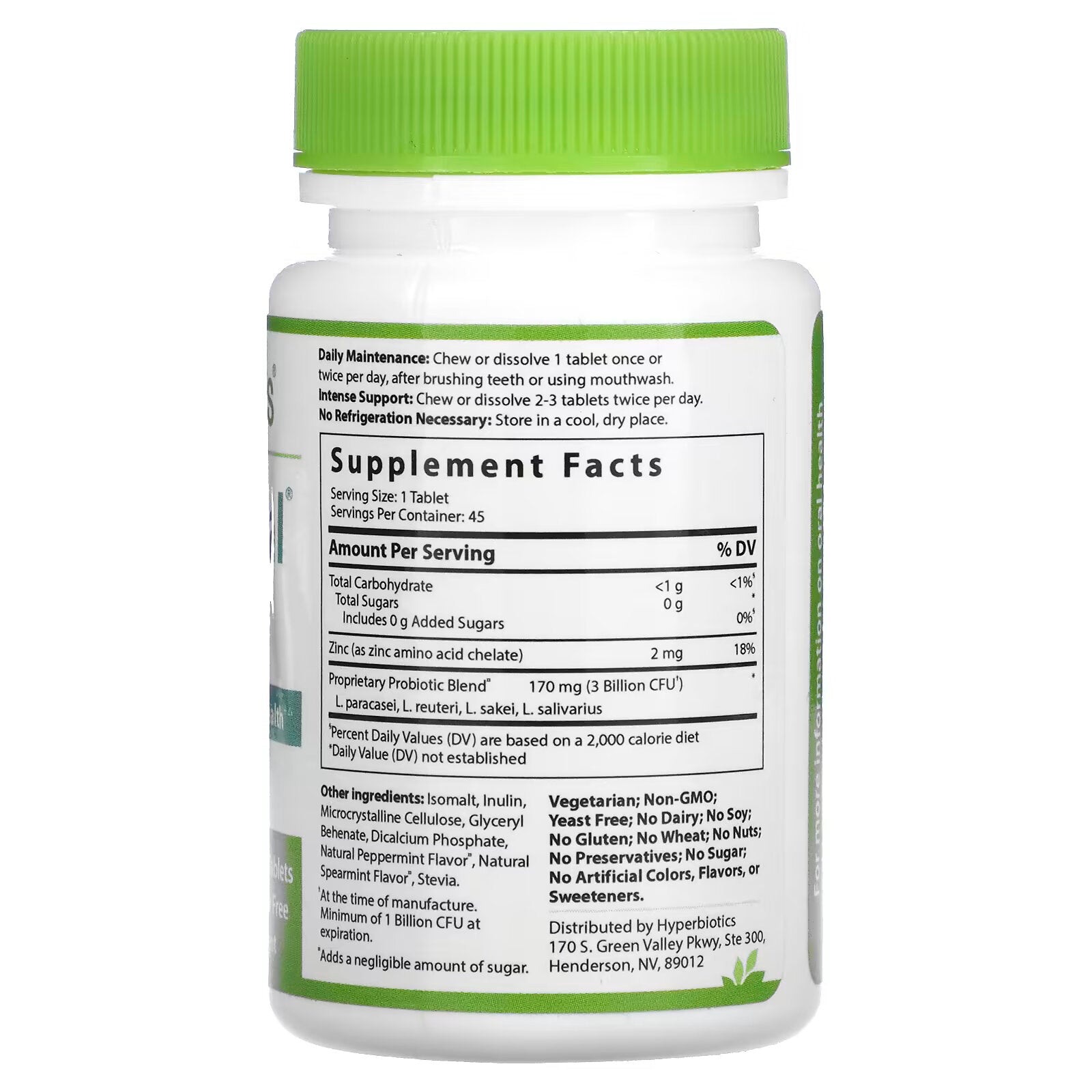 Hyperbiotics, PRO-Dental, natural mint flavor 45 Patented LiveBac Chewable Tablets