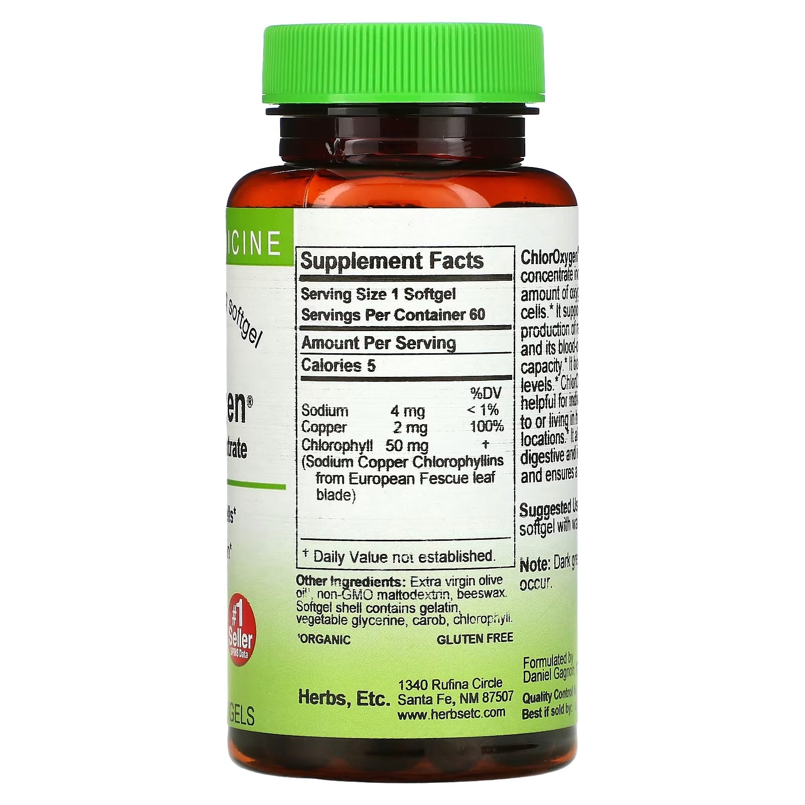 Herbs Etc., ChlorOxygen, Chlorophyll Concentrate, 60 Fast-Acting Softgels