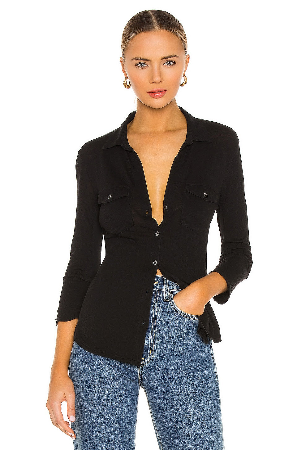 James Perse Contrast Panel Shirt, black