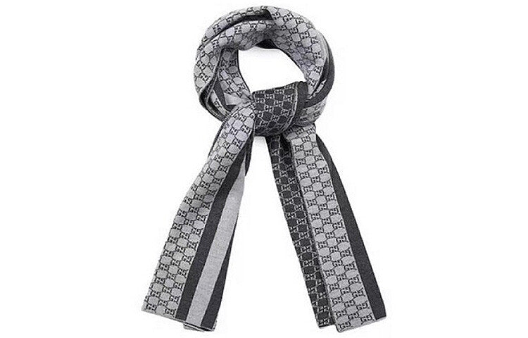 Gucci Knitted Scarf with Pattern, Light Gray/White