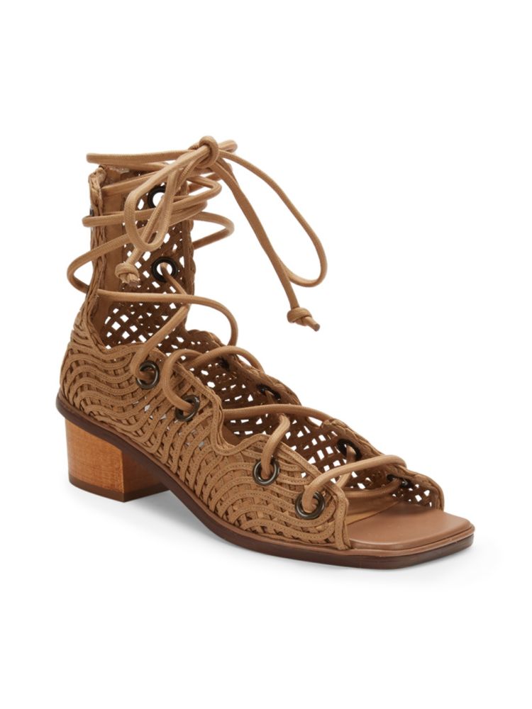 Stella Mccartney Woven Lace-Up Sandals in Cognac