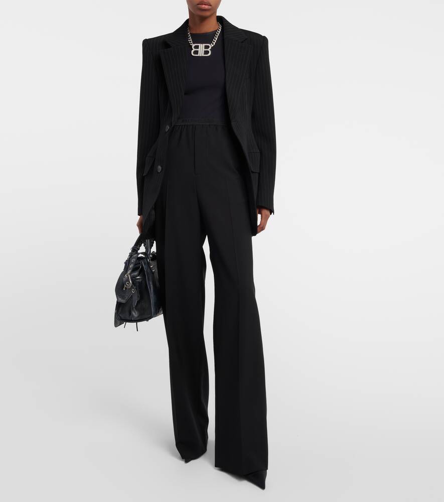 BALENCIAGA Logo Wide Leg Wool Pants, Black