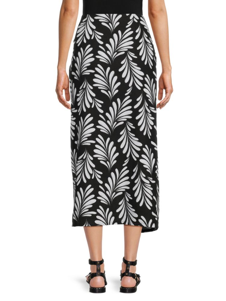 Ellen Tracy Linen Blend Wrap Midi Skirt in Black Leaf