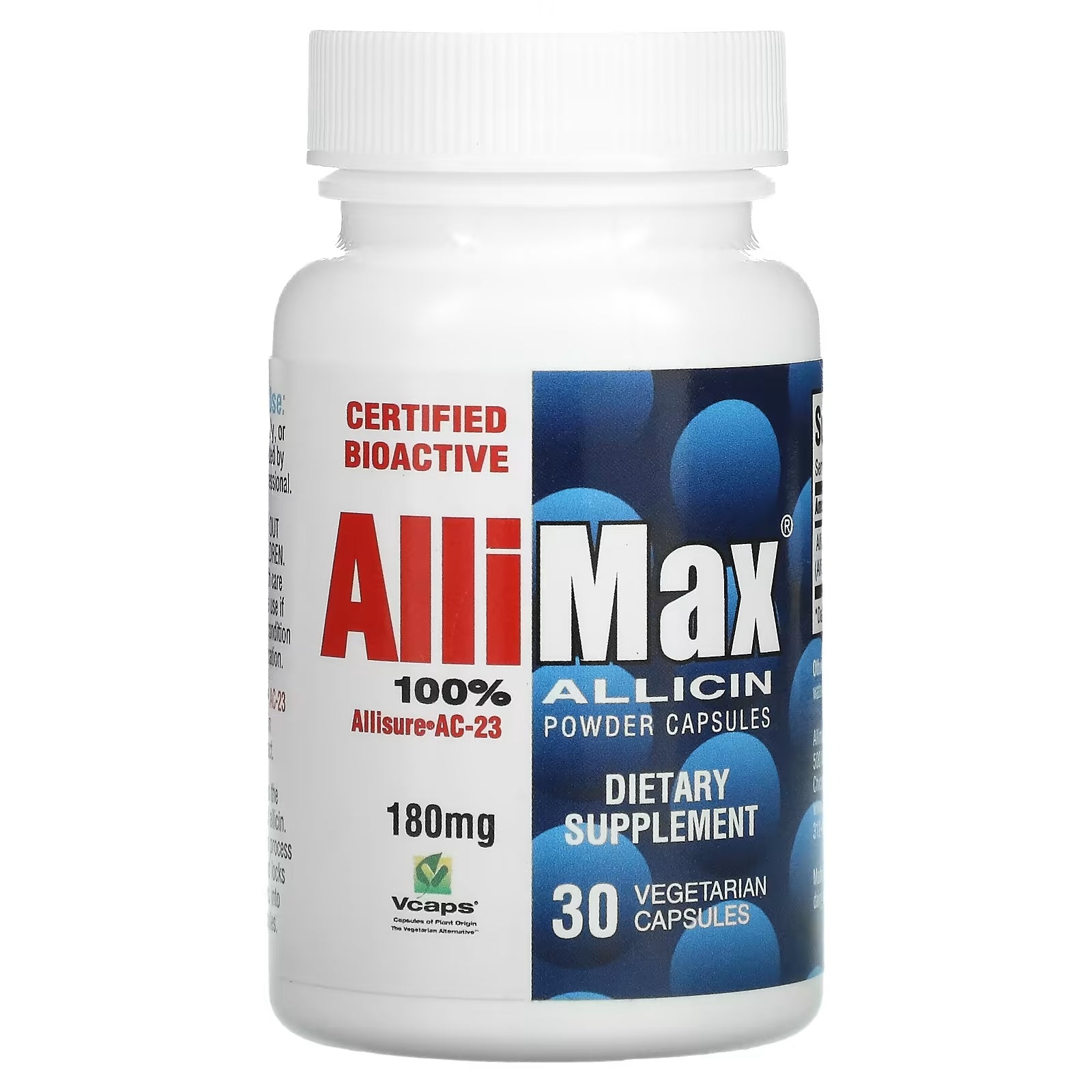 Allimax 100% Allicin Powder Capsules 180 mg, 30 Vegetarian Capsules