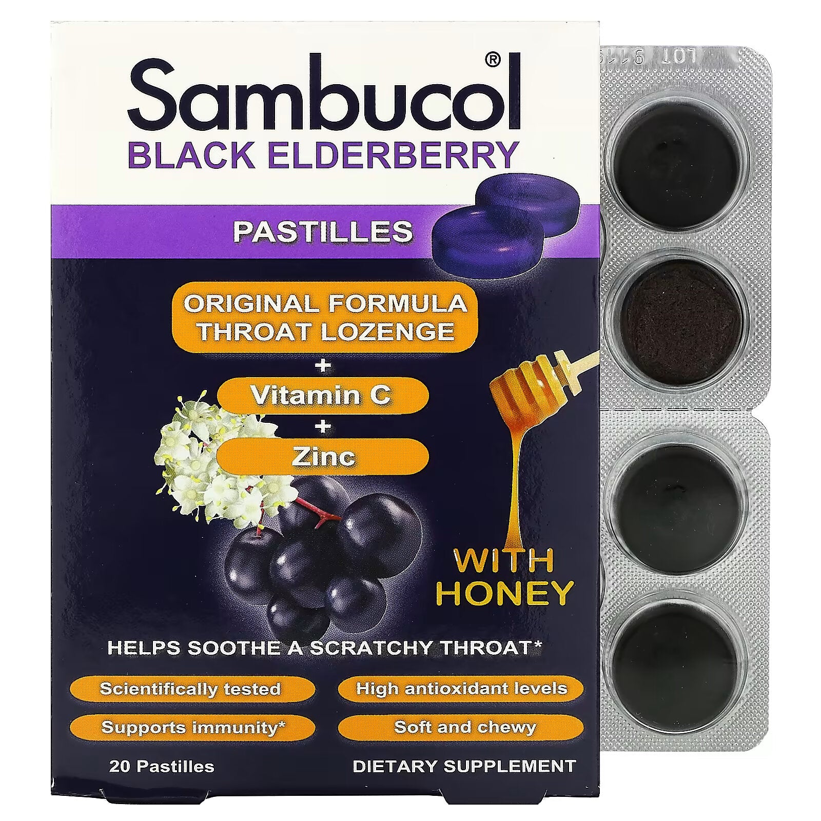 Sambucol, Black Elderberry and Honey Lozenges, 20 Lozenges