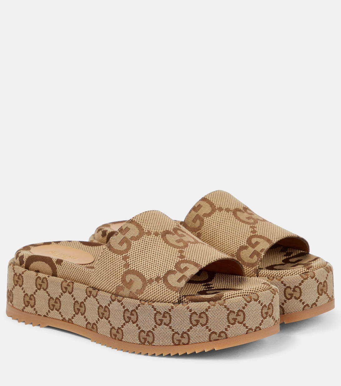 Gucci GG Maxi Platform Canvas Slides, Beige