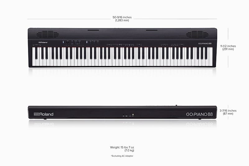 بيانو رقمي محمول مكون من 88 مفتاحًا من Roland GO:PIANO88 مع مسند موسيقي ودواسة - أسود