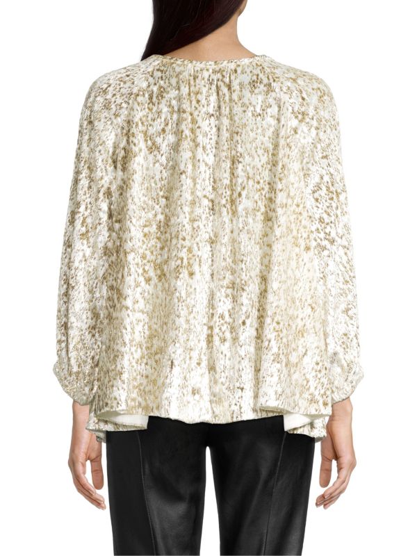 Elie Tahari blouse with teardrop neckline, raglan, white gold