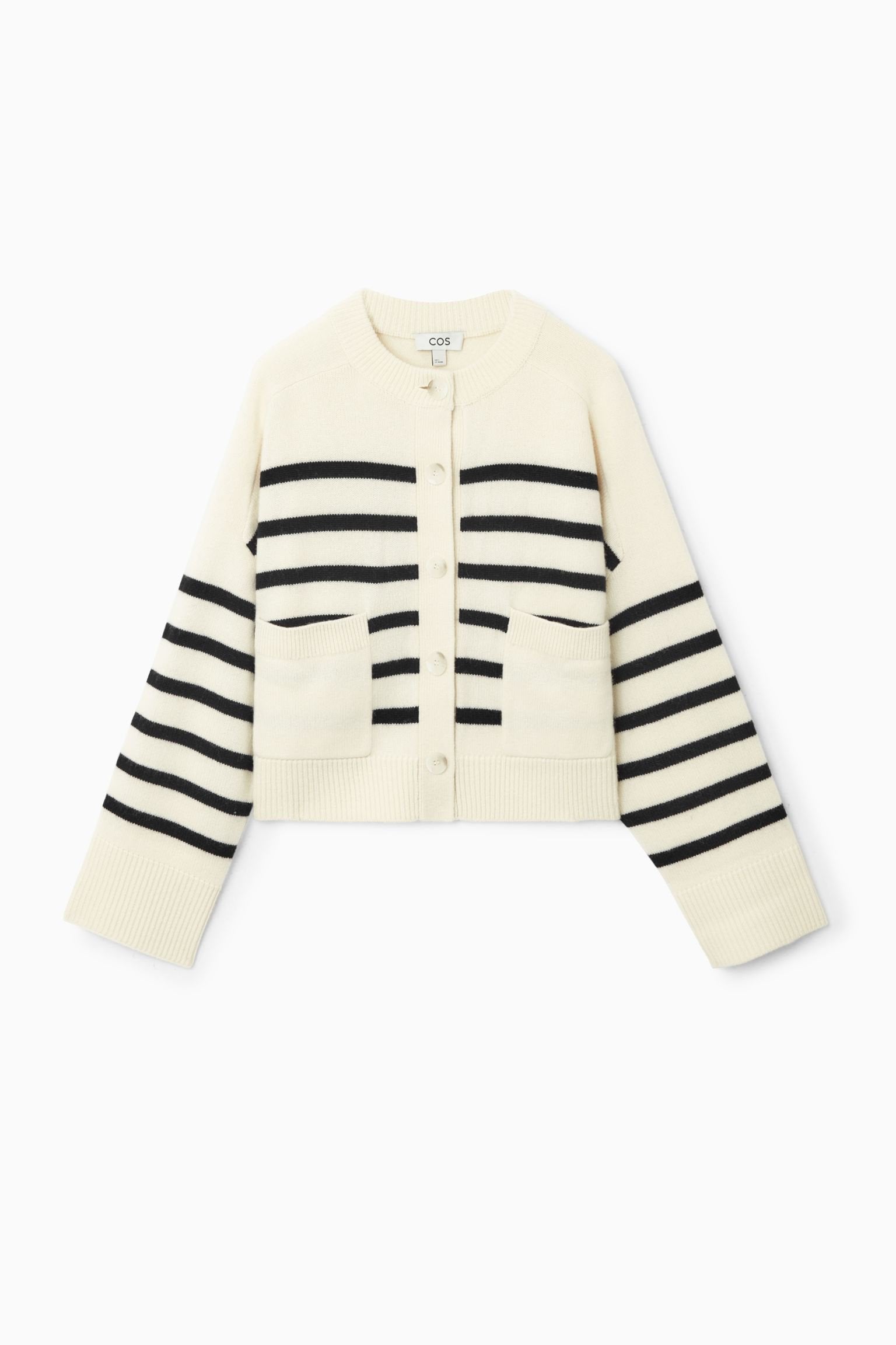 Cardigan wool COS Wool Cardneck, cream/black