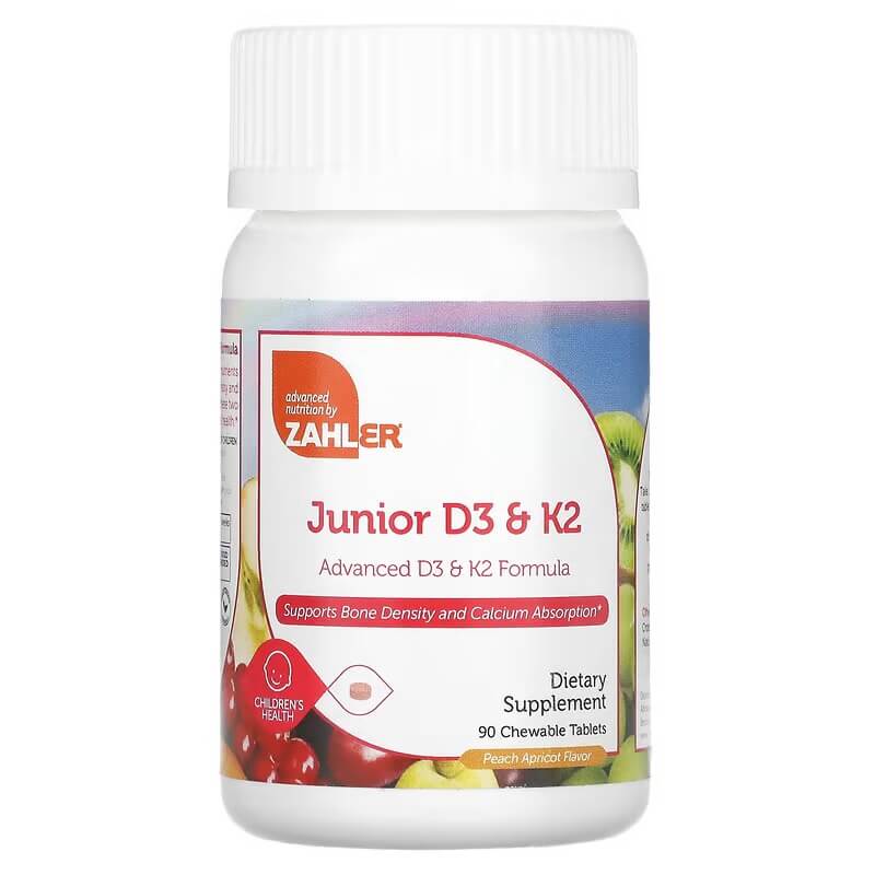 Vitamin D3 and K2 Zahler with peach and apricot flavor, 90 tablets