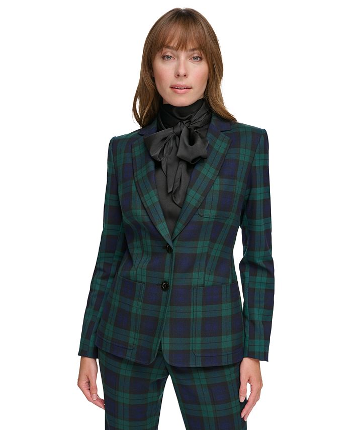 Tommy Hilfiger Women's Double Button Plaid Blazer, Multicolor