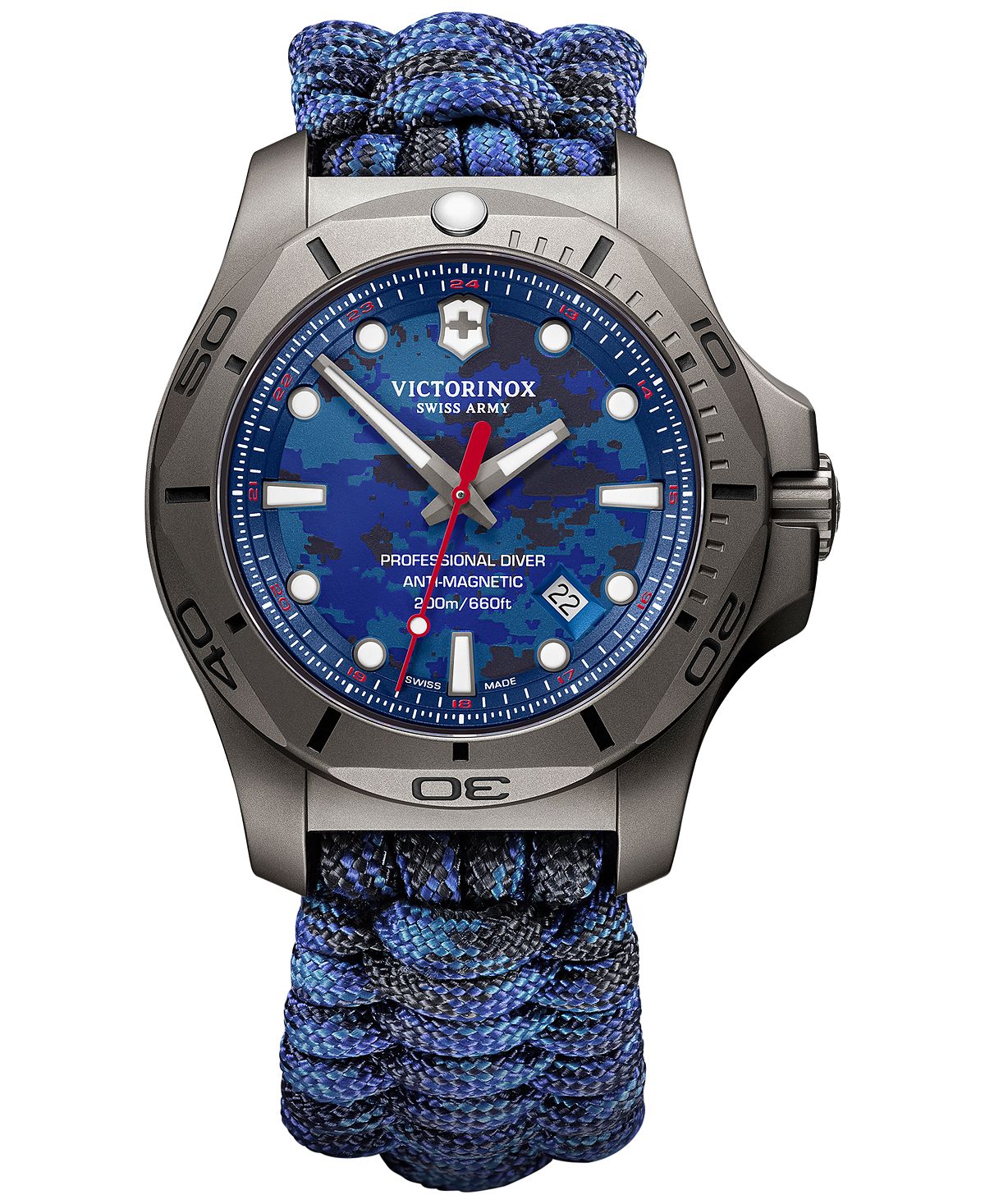 Men's Swiss I    .  Professional diver's watch with blue paracord strap , 45 mm Victorinox