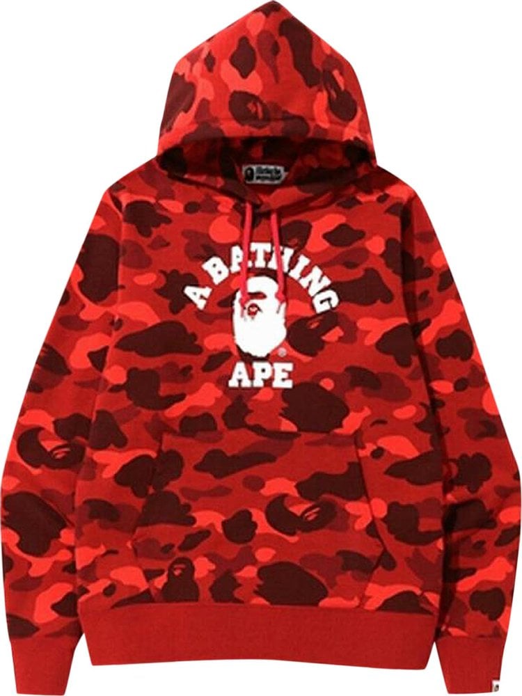 بلوزة بغطاء رأس من BAPE Color Camo College باللون الأحمر، باللون الأحمر