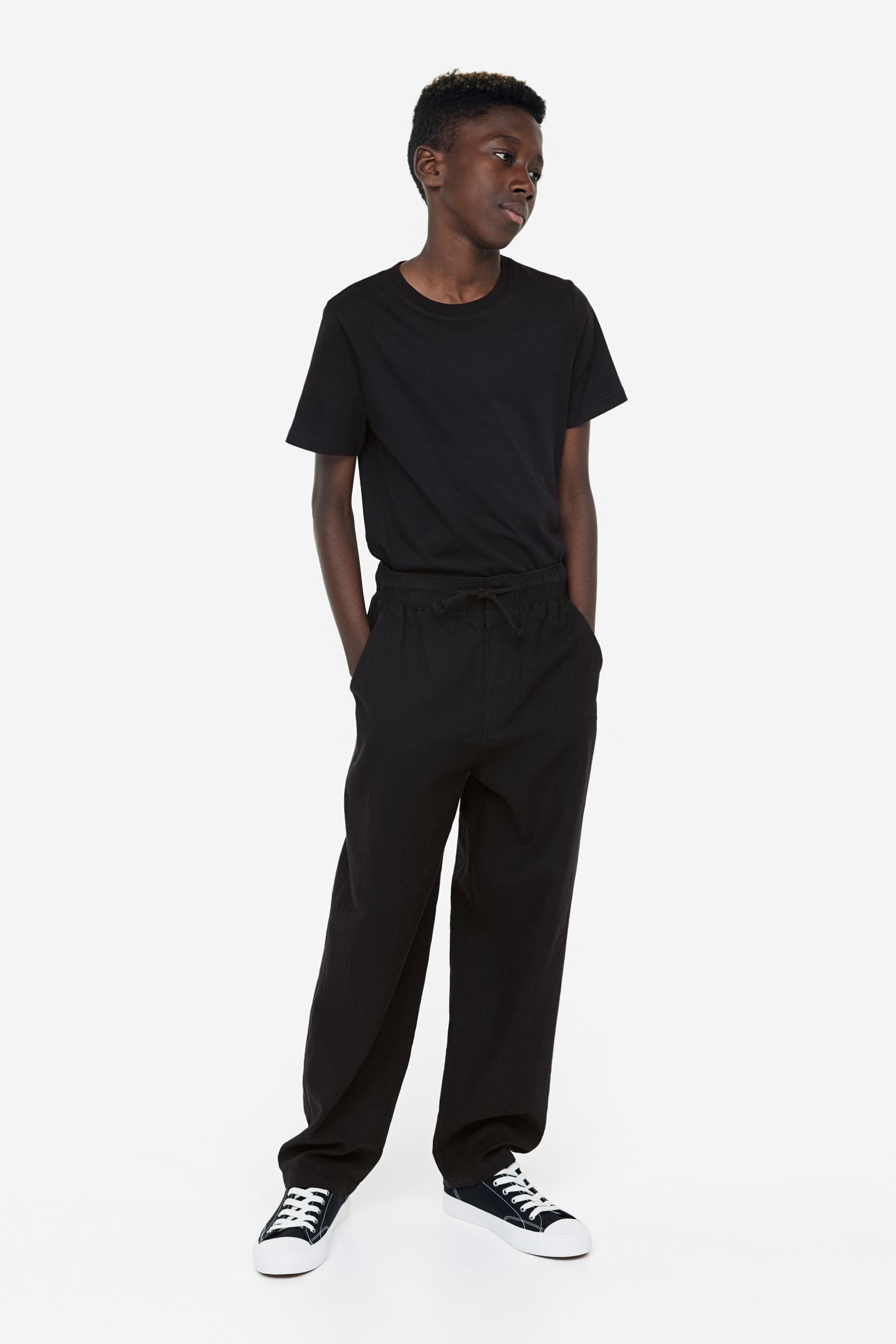 H&M Loose Fit Linen-blend trousers, black