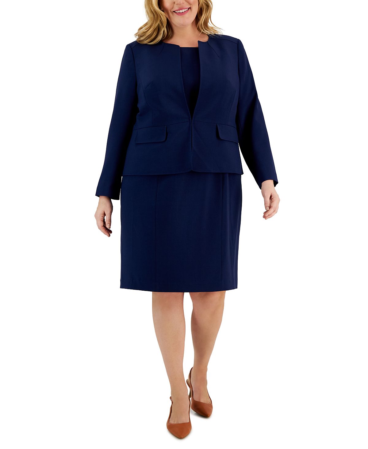 Le Suit Plus Size Cardigan and Sheath Dress, Multi