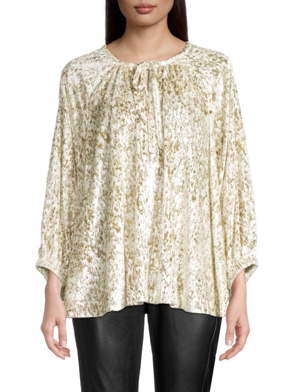 Elie Tahari blouse with teardrop neckline, raglan, white gold