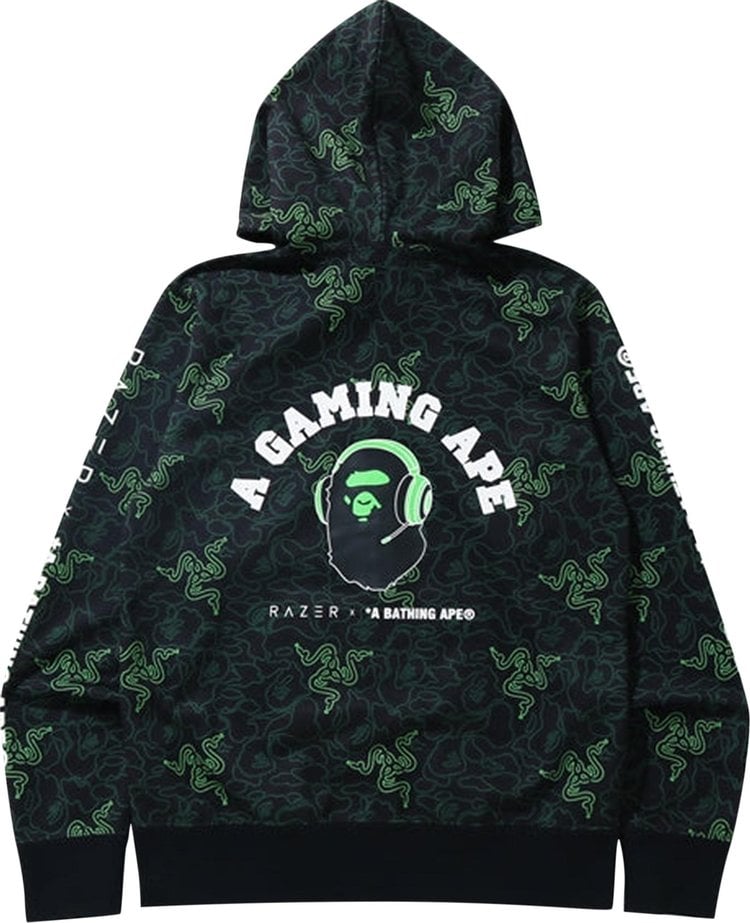 هودي بسحاب كامل من BAPE x Razer Neon Camo باللون الأخضر، أخضر